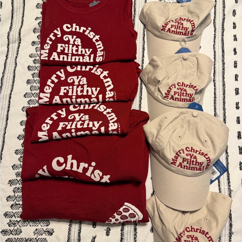 BRAND NEW “Merry Christmas Ya Filthy Animal” Family Shirt and Hat Bundle